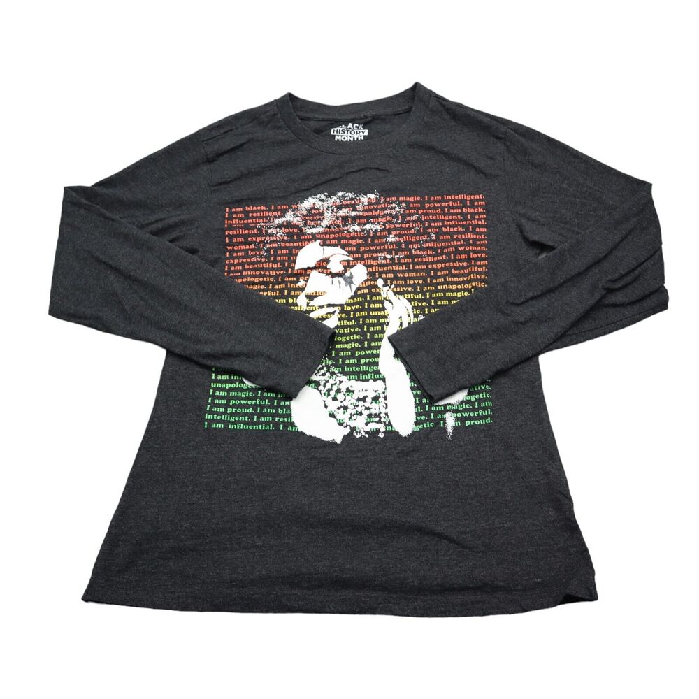 Black History Month Shirt Mens S Black Long Sleeve Crew Neck Pullover T Shirt